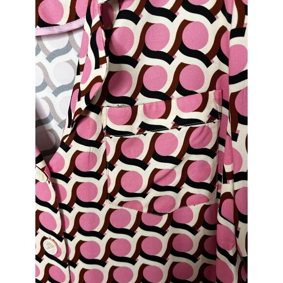 Exquise Retro Pattern Button-Up Collared Shirt Pink Black Geometric Design XL - Picture 6 of 11